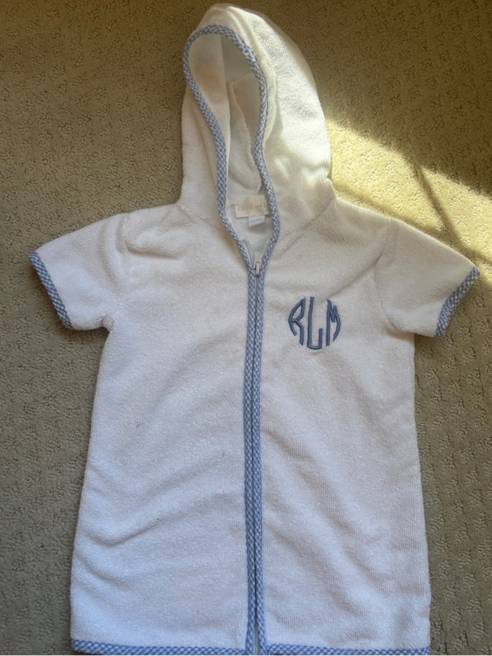 Kids White Hooded Swim Coverup with Blue Trim